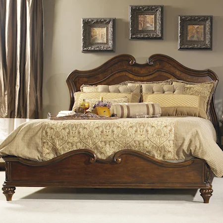 Queen Panel Bed w/ Curved Headboard